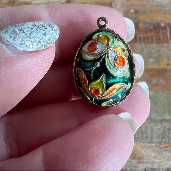 5 Antique Russian Imperial Filigree Enamel Silver Egg Pendant Charms - Picture 5 of 11
